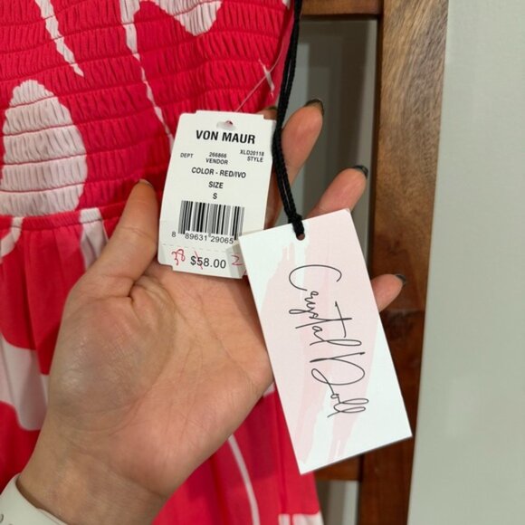 Crystal Doll Red White Smocked Tiered Maxi Dress Ruffle Straps Size S NWT - Picture 3 of 11